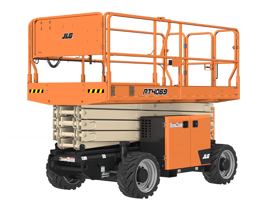 JLG RT4069 rough-terrain scissor lift with its deck lowered