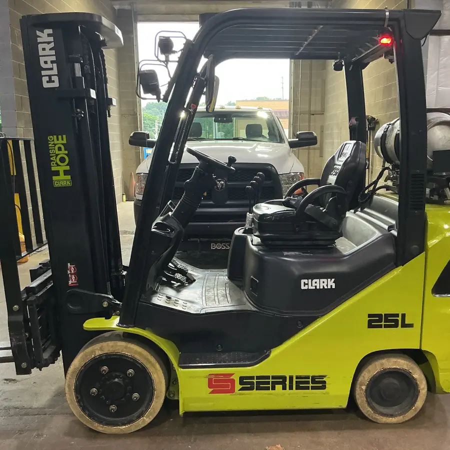 Used Clark S25L LP forklift, side view